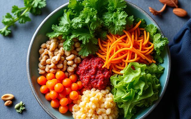 A vibrant bowl of fresh, colorful vegetables and fermented foods, symbolizing a healthy gut microbiome and holistic nutrition.